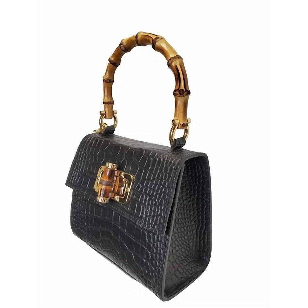 NEW CHARLIE LEATHER women's antonella small croco handbag in black